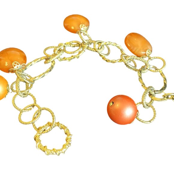 Gold Colored Chain Bracelet with Amber Beads, Nouvelle Bijoux (Made in Italy) - Picture 5 of 7